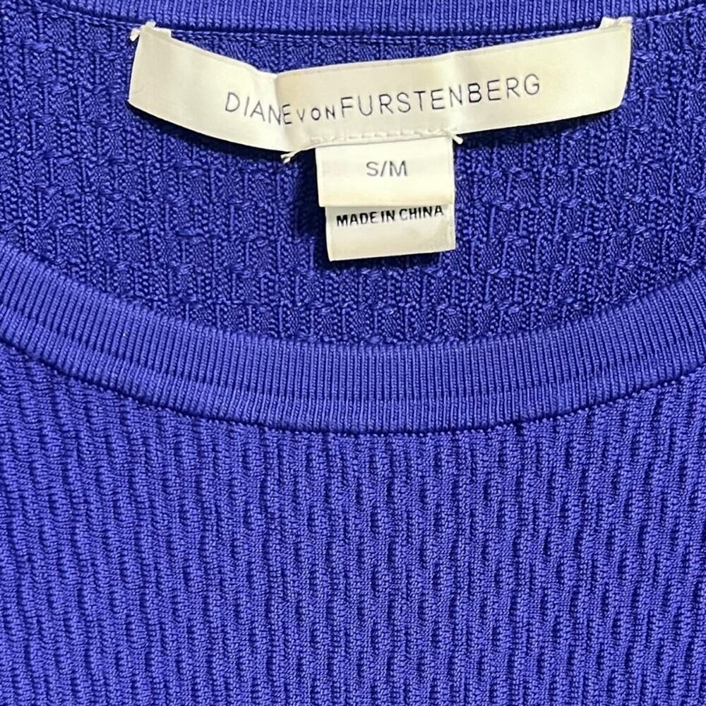 Diane Von Furstenberg Bandage Bodycon Dress S/M Blue Knit Long Sleeve Cocktail - Picture 3 of 9